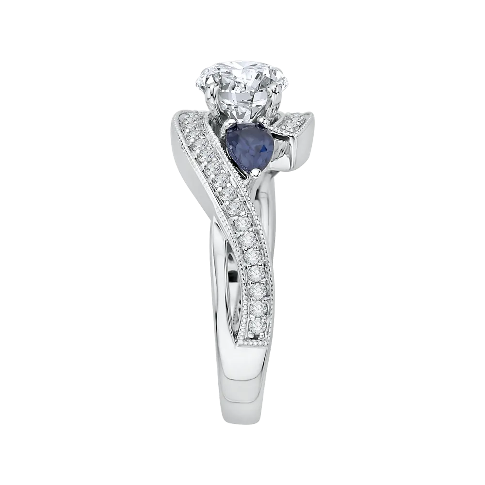 14K White Gold Round Diamond and Sapphire Engagement Ring (Semi Mount)