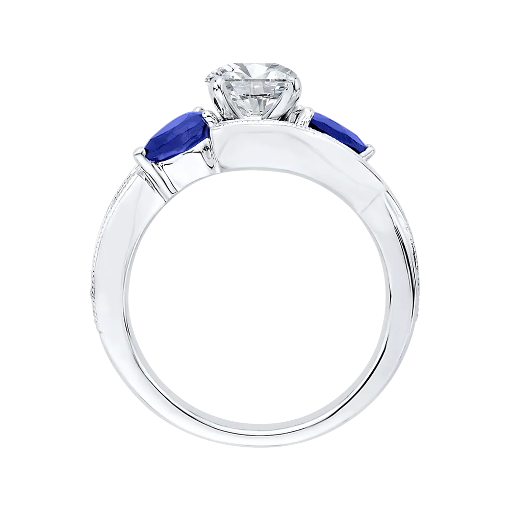 14K White Gold Round Diamond and Sapphire Engagement Ring (Semi Mount)
