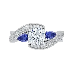 14K White Gold Round Diamond and Sapphire Engagement Ring (Semi Mount)