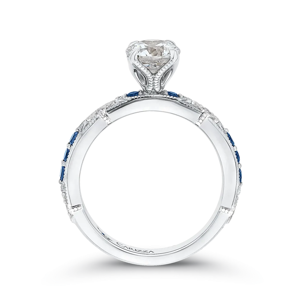 14K White Gold Round Diamond and Sapphire Engagement Ring (Semi Mount)