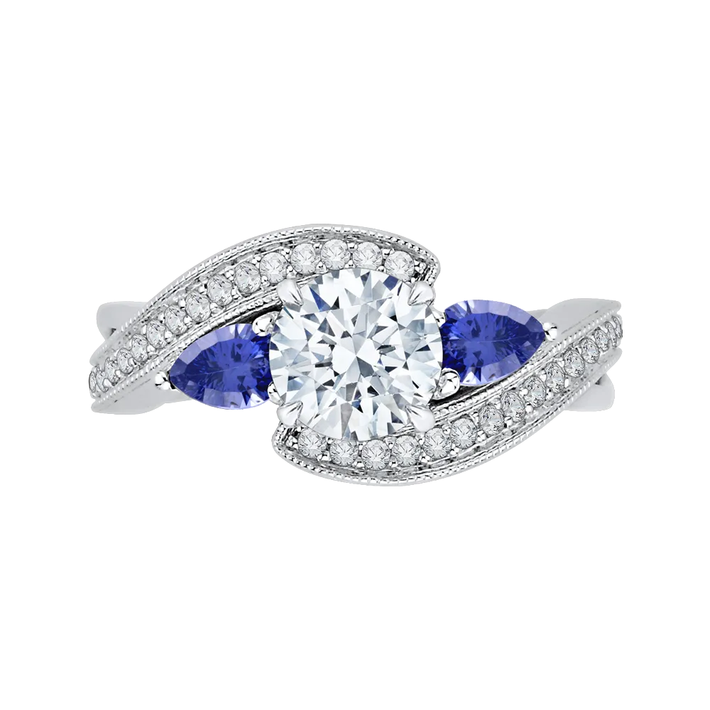 14K White Gold Round Diamond and Sapphire Engagement Ring (Semi Mount)