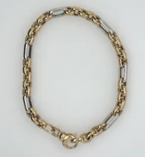 14K Yellow & White Gold Cable Figaro Style Bracelet