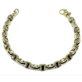 14k Yellow And White Gold Oval Mariner Link Mens Bracelet, 8.5"
