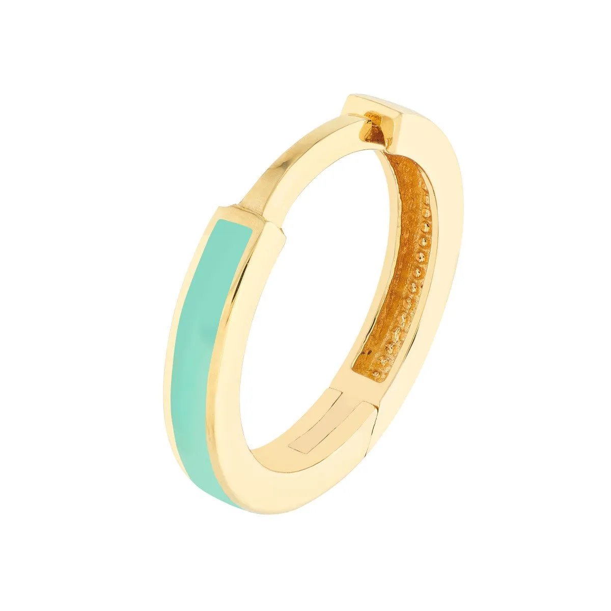 14K Yellow Gold Lt Turquoise Enamel Baby Hoop Earrings