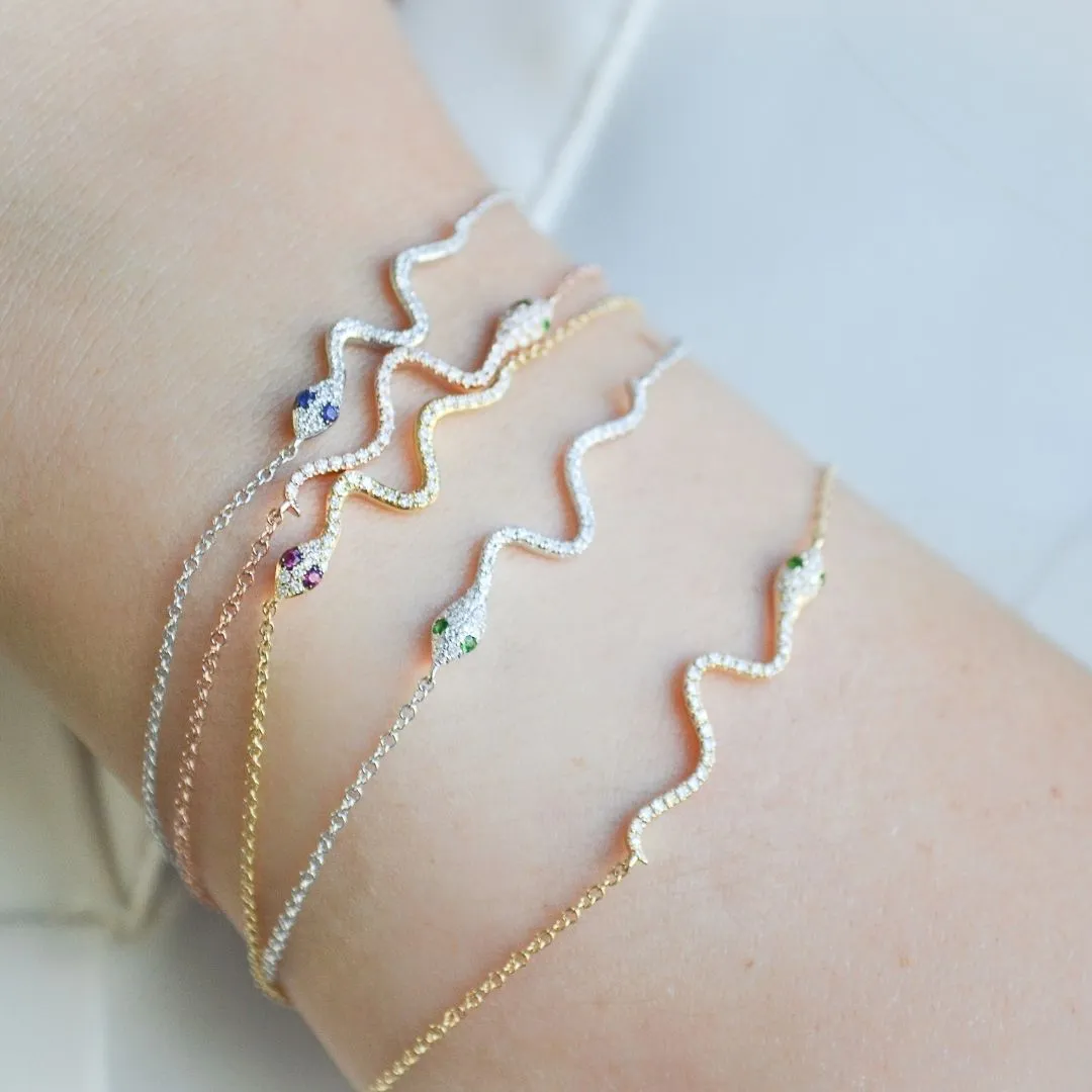 14K Yellow Gold Snake Diamond Bracelet