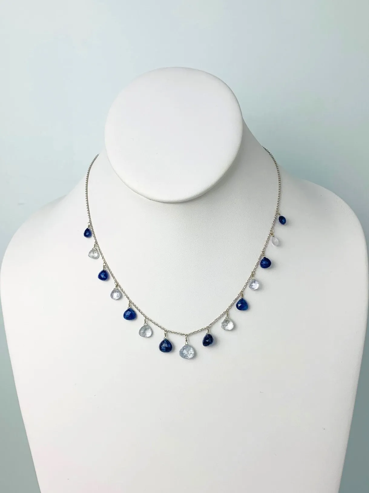 16" Blue And White Sapphire 15 Station Dangly Necklace in 18KW - NCK-625-DNGGM18W-BSWS-16