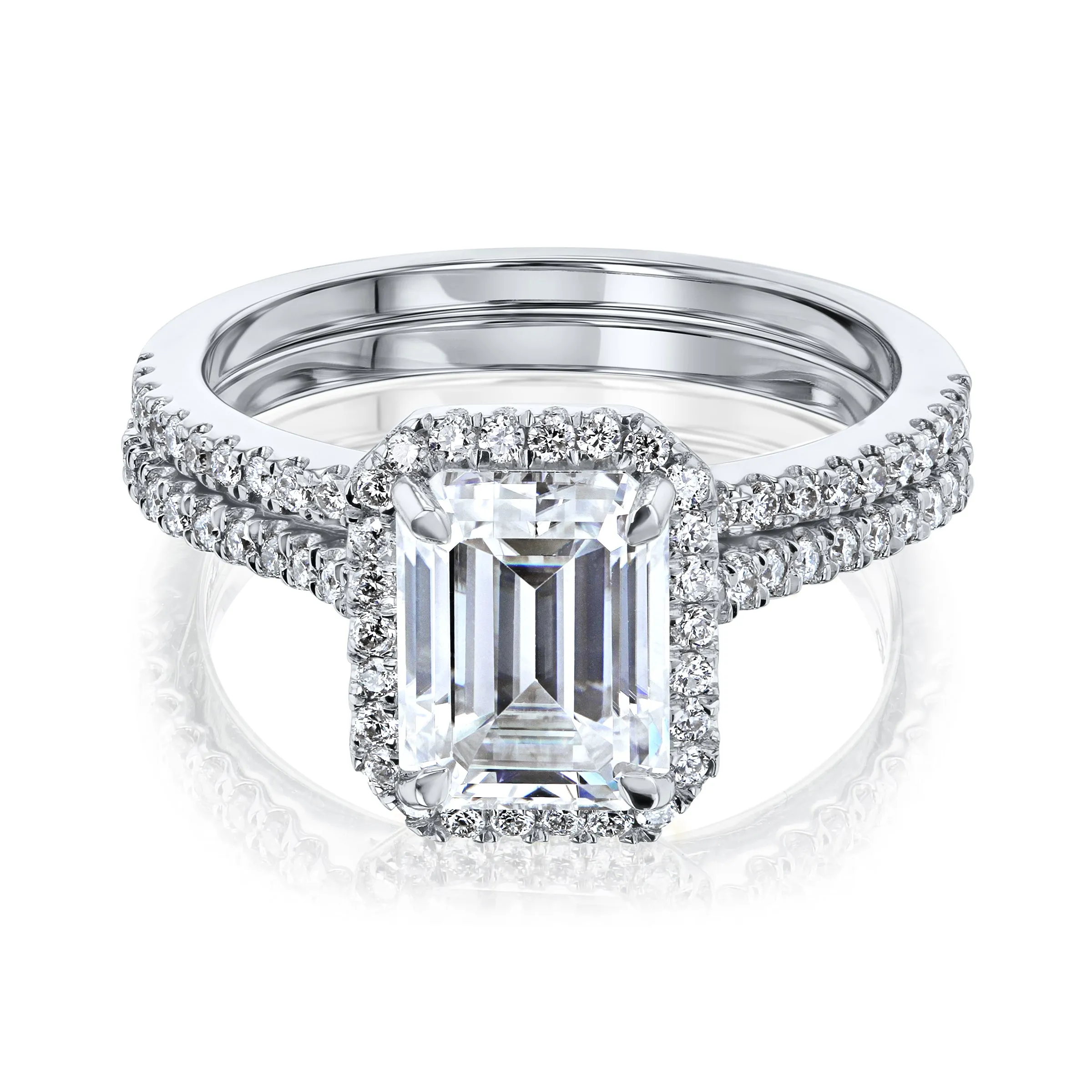 1.75ct Emerald Halo Bridal Set