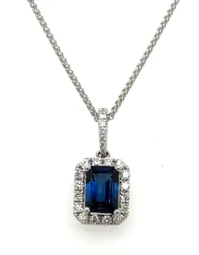 1.85carat Diamond Blue Baguette-cut Sapphire Pendant Necklace
