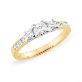 18CT Two Tone Princess Diamond Set 3 Stone Engagement Ring