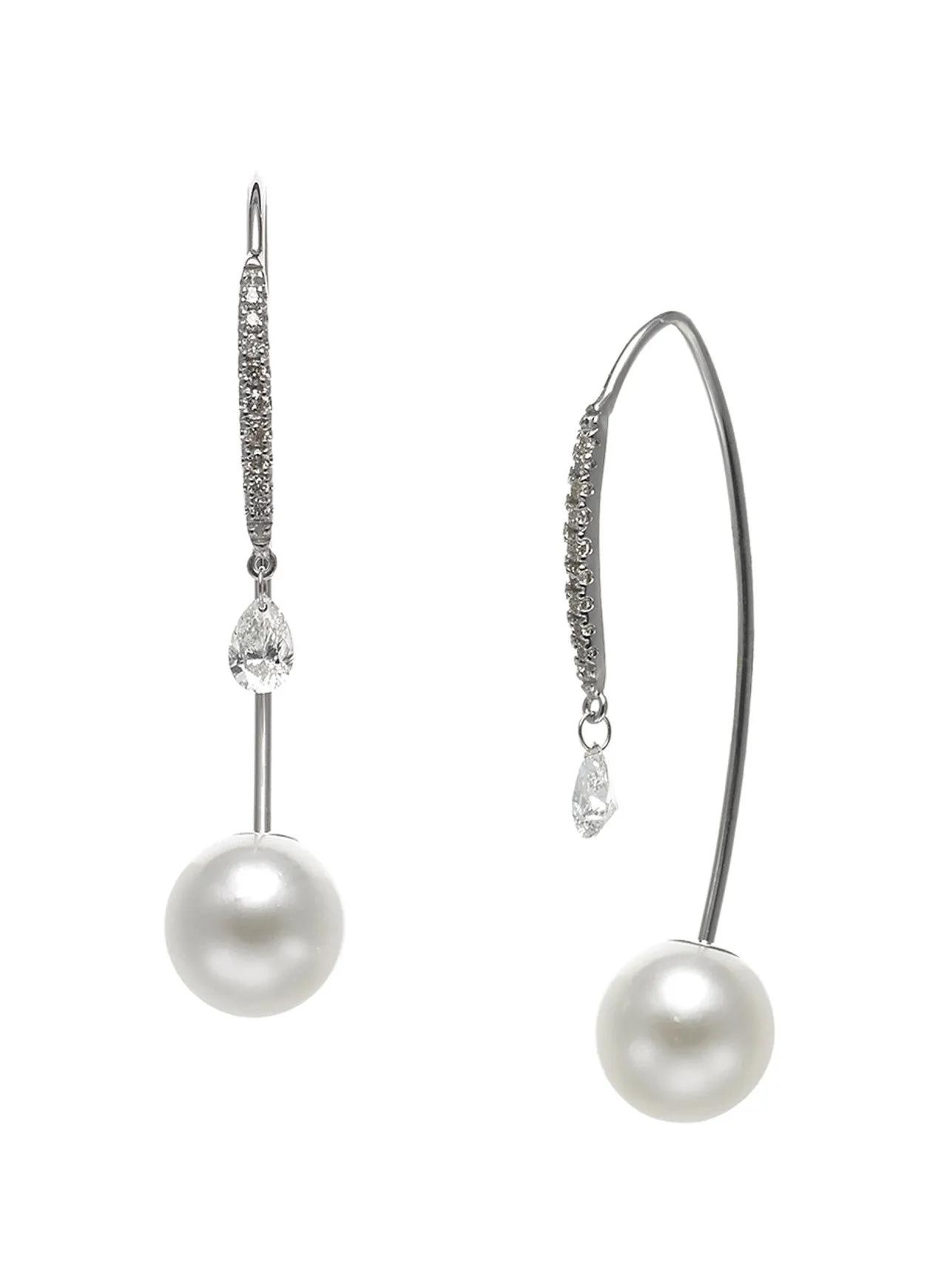 18K 7.5-8mm Akoya Cultured Pearl And Diamond Front To Back Earrings