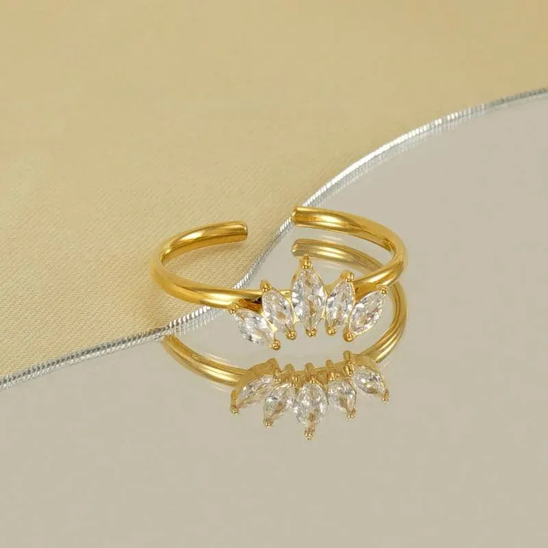 18K Gold Plated Stainless Steel Adjustable Zircon Ring – Delicate Marquise Design