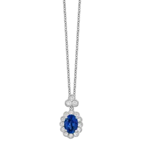 18K White Blue Sapphire and Natural Diamond 17 inch Necklace