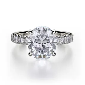 18k White Gold Oval Diamond Engagement Ring with Diamond Hidden Halo and Diamond Prongs