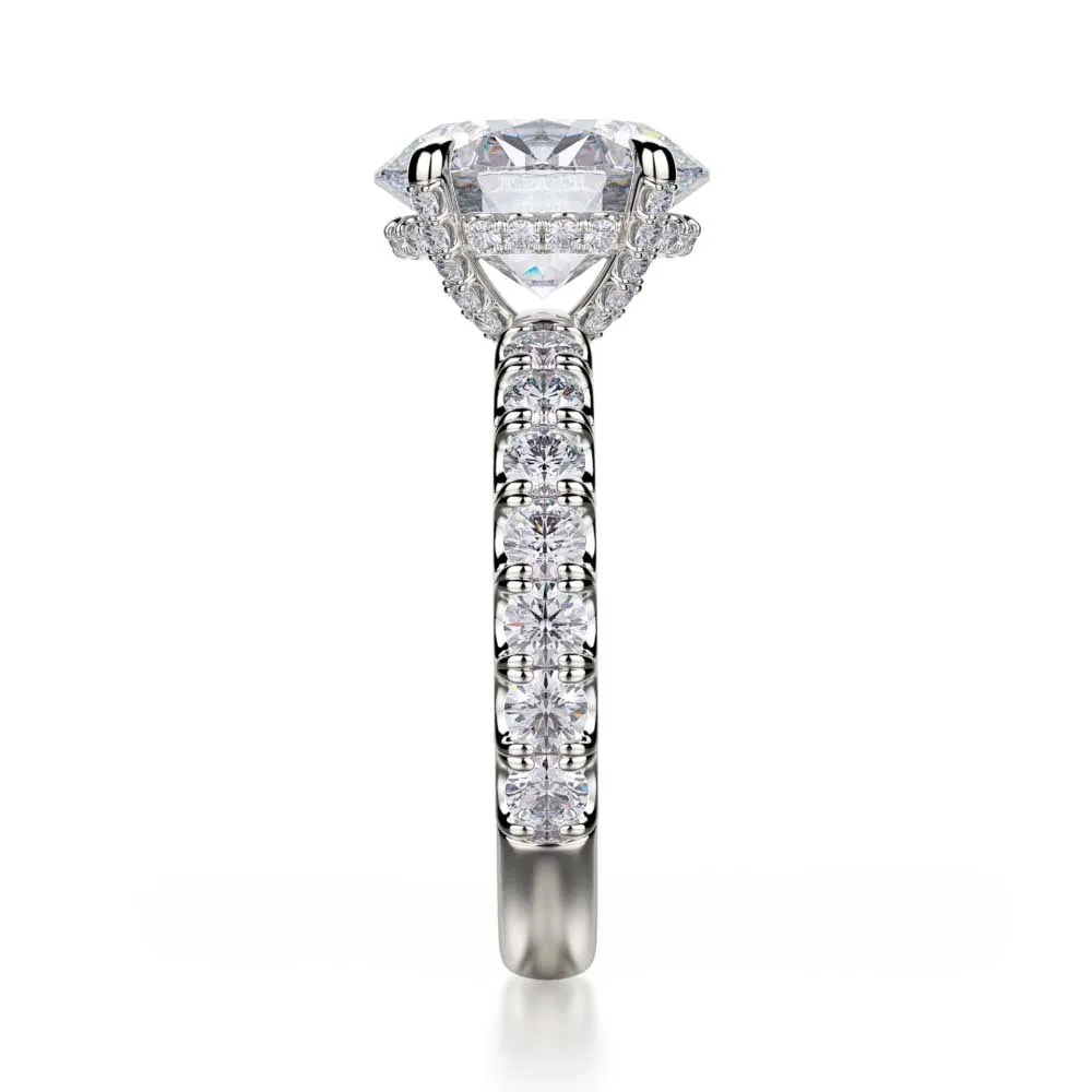 18k White Gold Oval Diamond Engagement Ring with Diamond Hidden Halo and Diamond Prongs