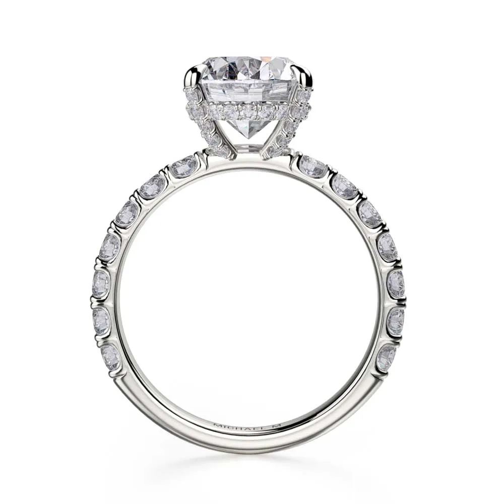 18k White Gold Oval Diamond Engagement Ring with Diamond Hidden Halo and Diamond Prongs