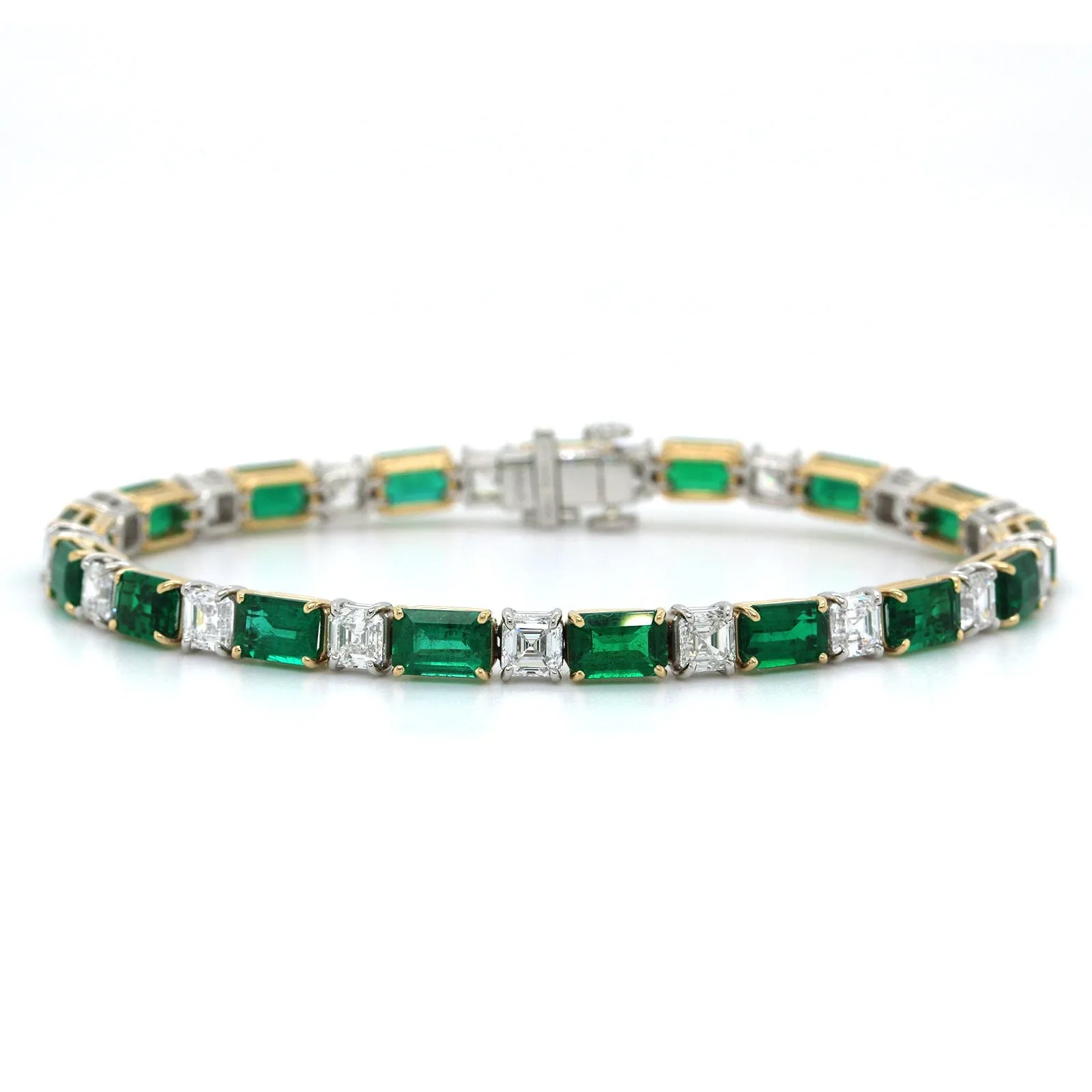 18K Yellow Gold and Platinum Emerald and Diamond Bracelet