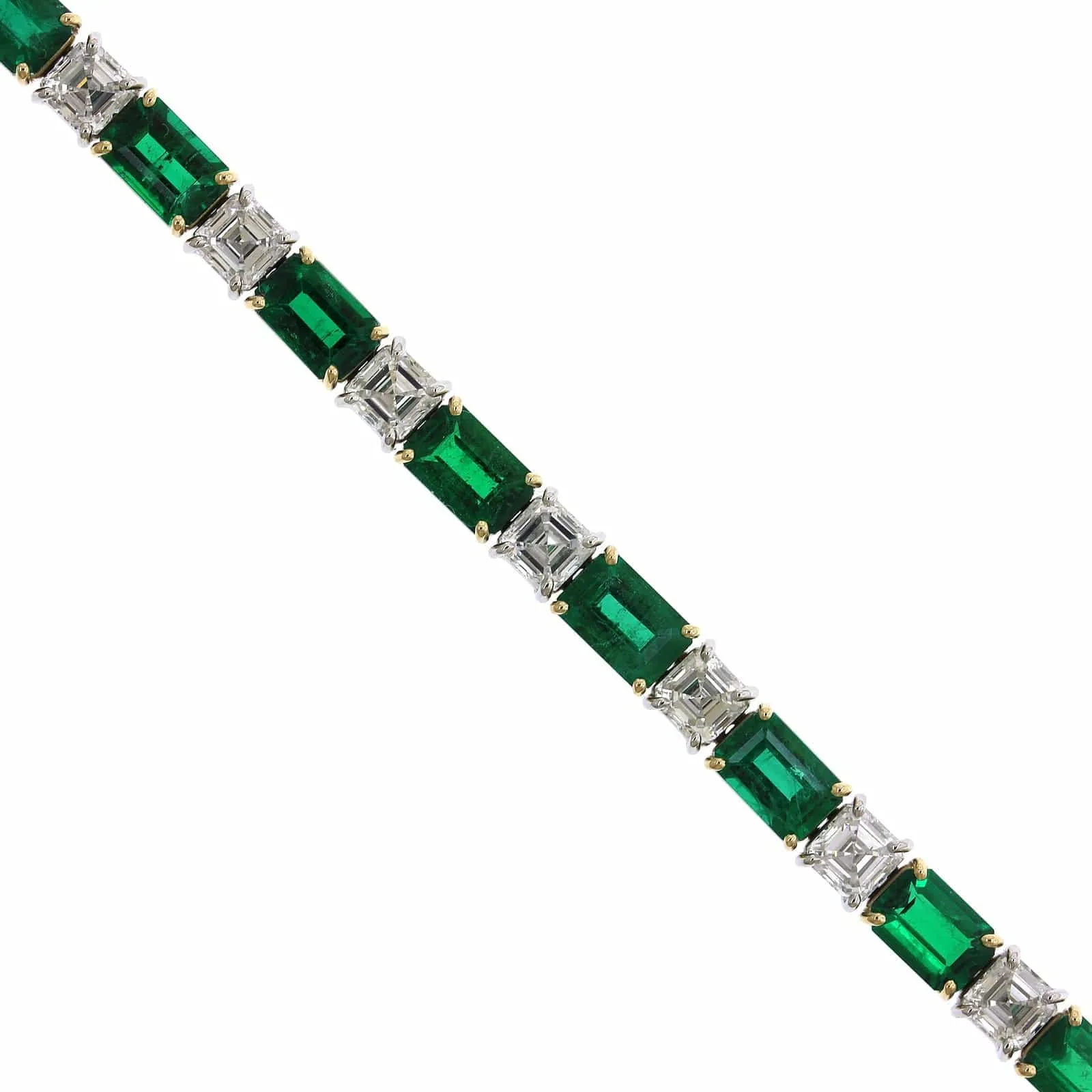 18K Yellow Gold and Platinum Emerald and Diamond Bracelet