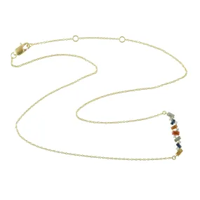 18K Yellow Gold Baguette Multi Sapphire Prong Diamond Chain Princess Necklace Jewelry