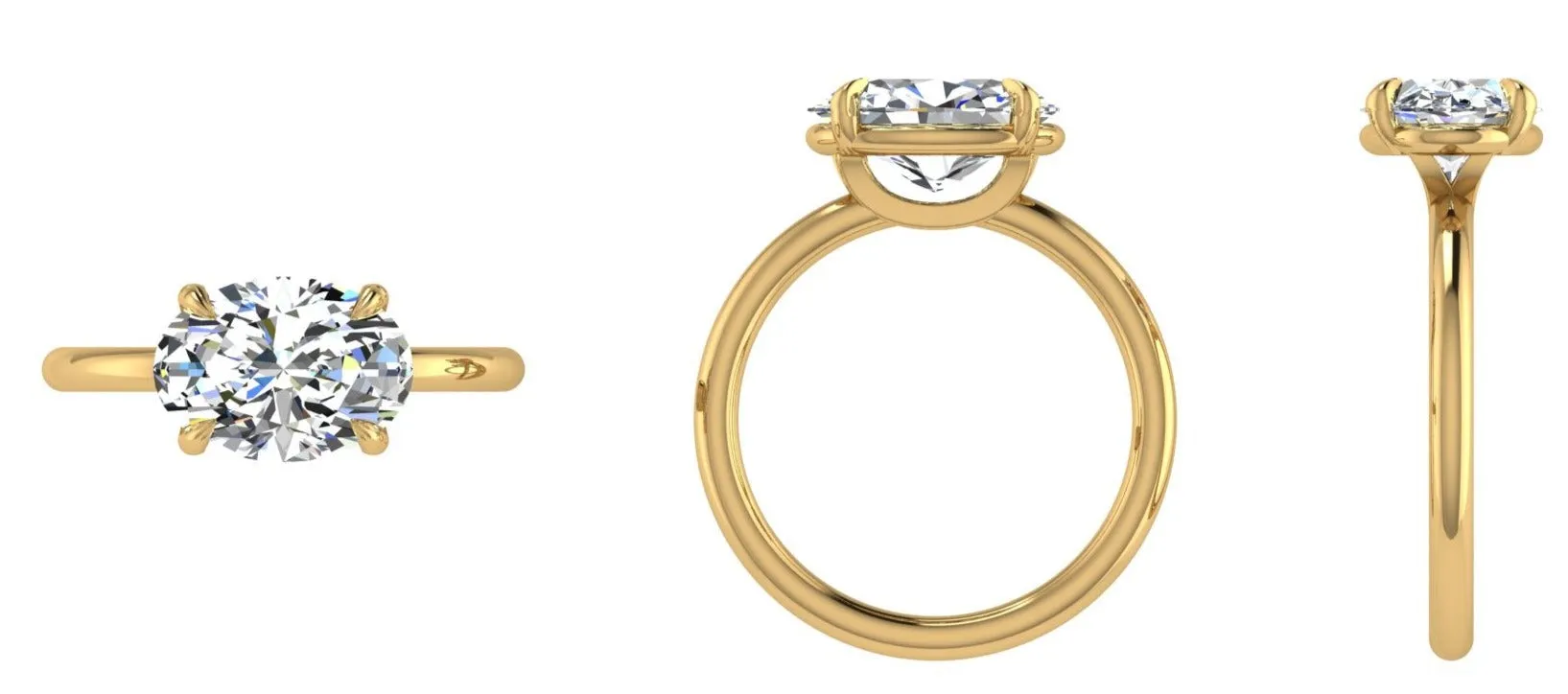 18K Yellow Gold East West Oval Diamond Ring