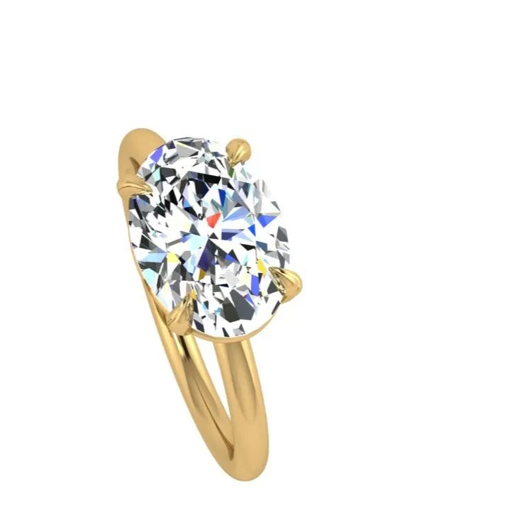 18K Yellow Gold East West Oval Diamond Ring