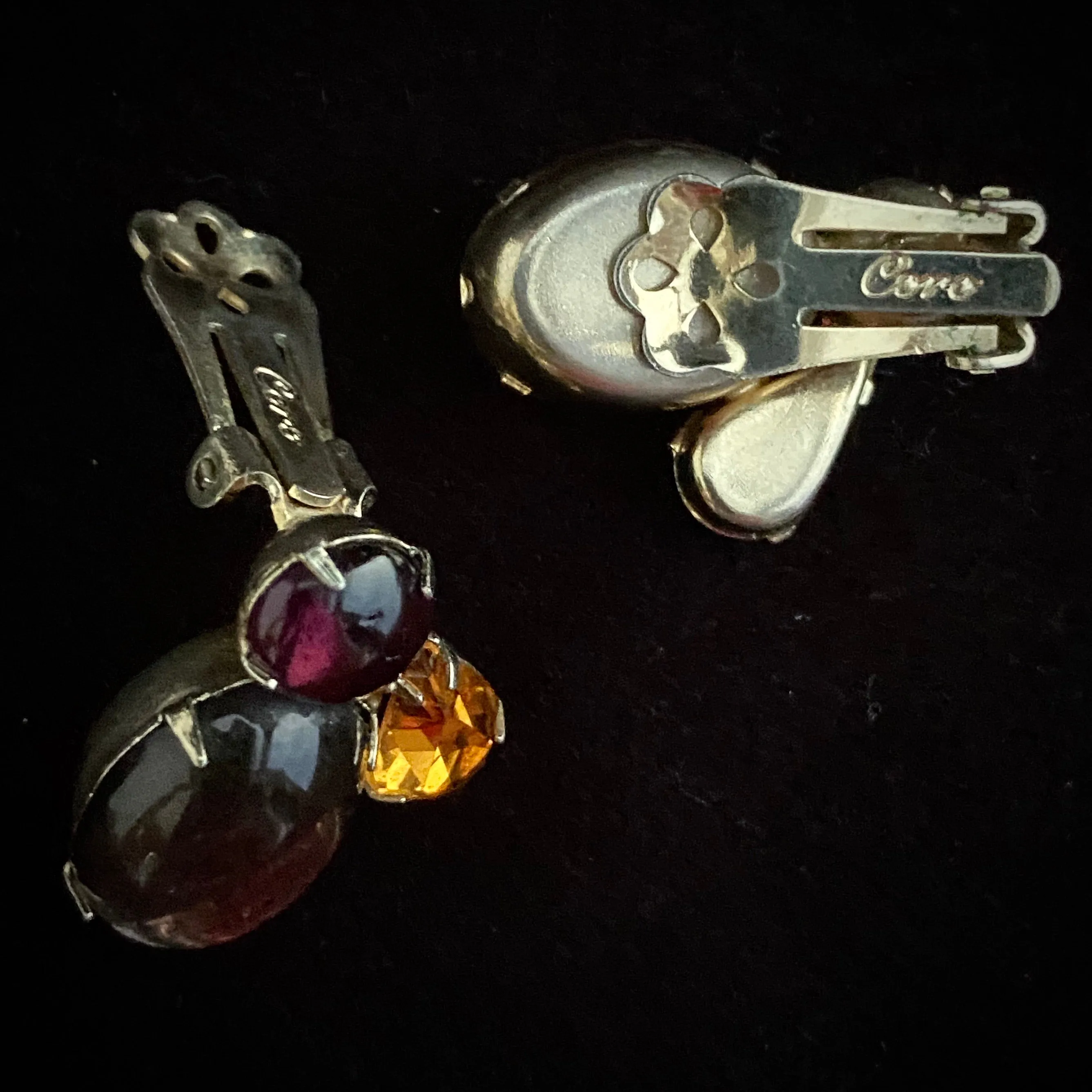 1950s Coro Cabochon & Rhinestone Earrings