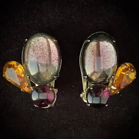 1950s Coro Cabochon & Rhinestone Earrings