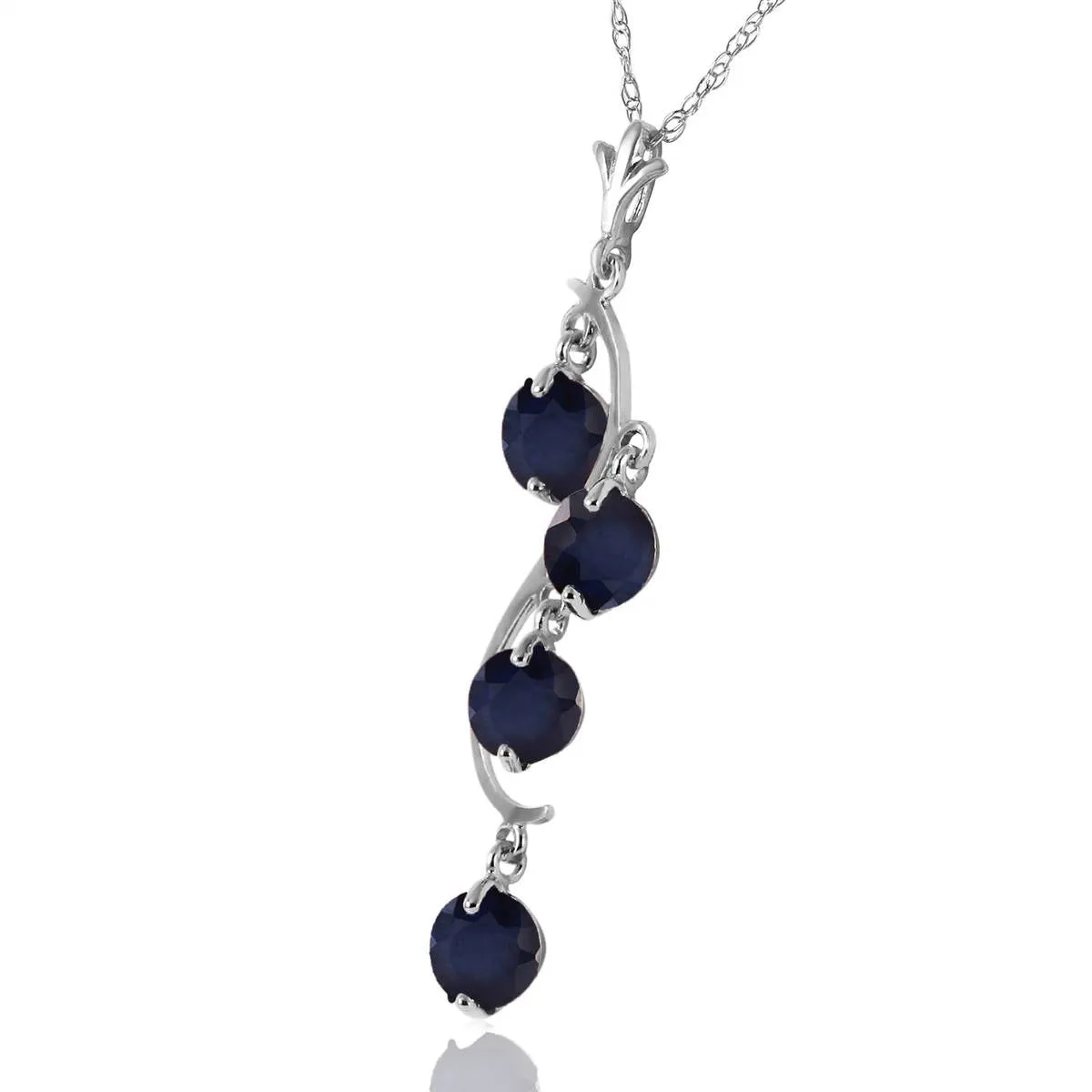 2 Carat 14K Solid White Gold Blue Of The Wind Sapphire Necklace