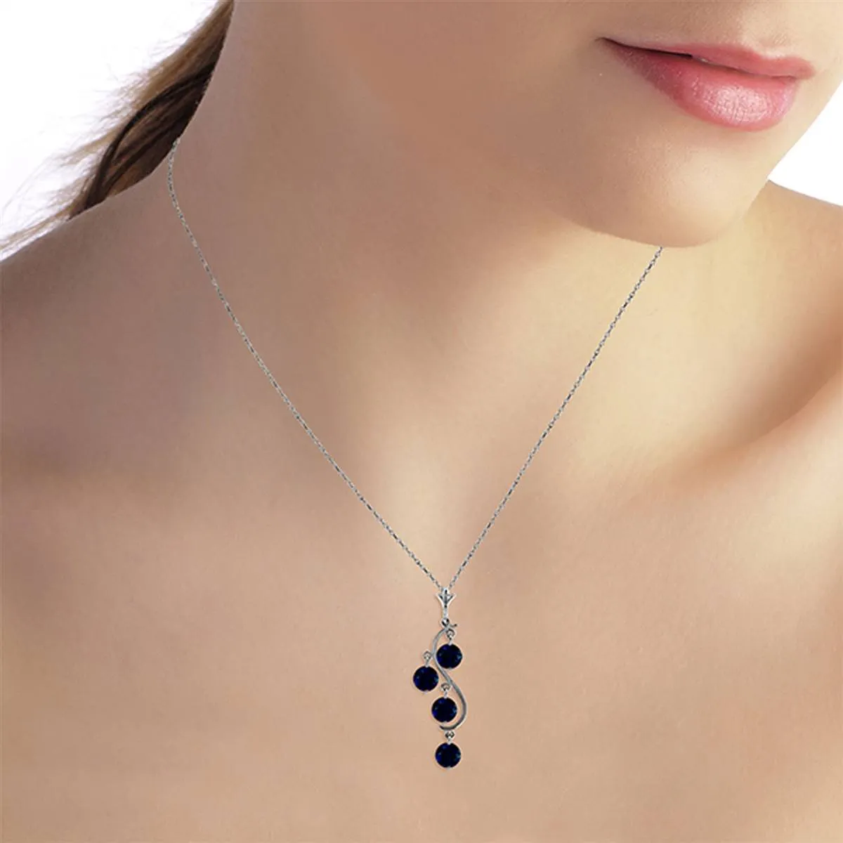 2 Carat 14K Solid White Gold Blue Of The Wind Sapphire Necklace