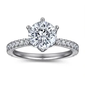 (2.0CT) Six Prongs Round Zircon Solitaire Silver Ring for Women