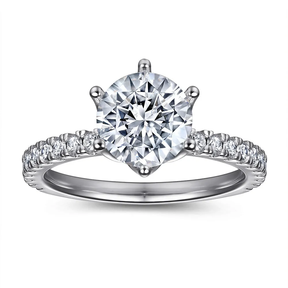 (2.0CT) Six Prongs Round Zircon Solitaire Silver Ring for Women