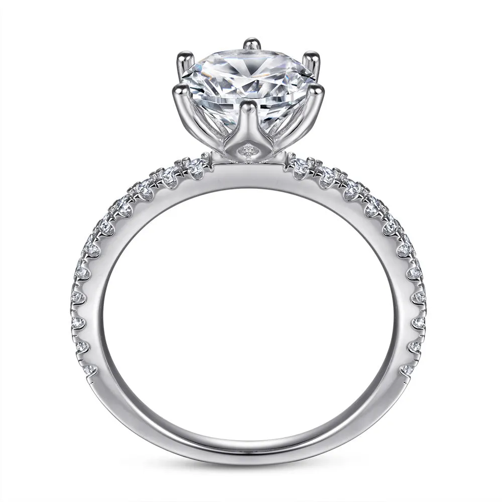 (2.0CT) Six Prongs Round Zircon Solitaire Silver Ring for Women