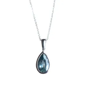2.22ct Pear Tanzanian Sapphire, Grey Blue, Bezel Set Necklace In 14k White Gold