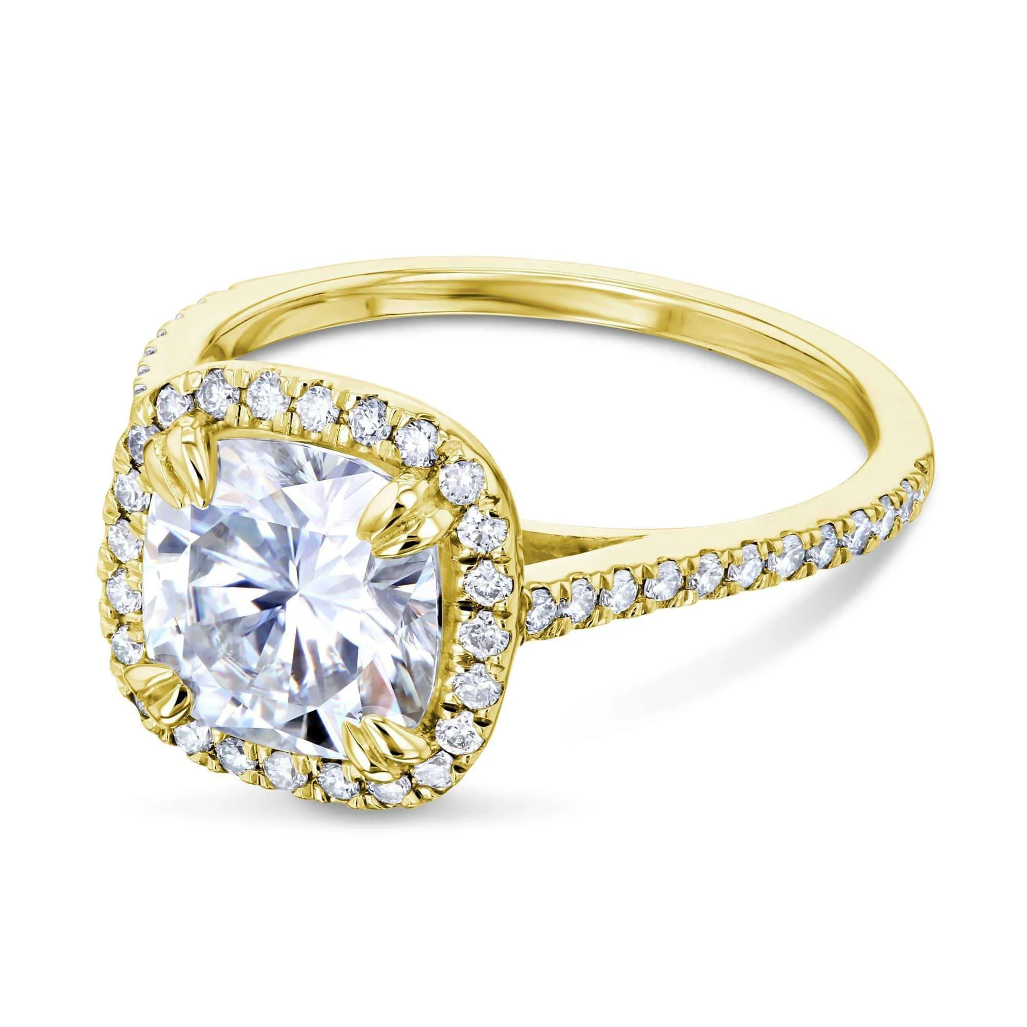 2ct Cushion Moissanite Halo Ring (Natural Diamond Sides)