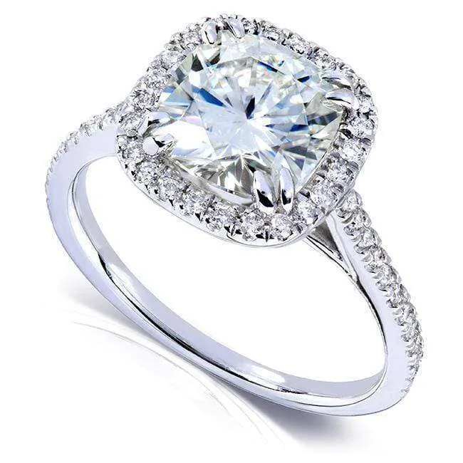 2ct Cushion Moissanite Halo Ring (Natural Diamond Sides)