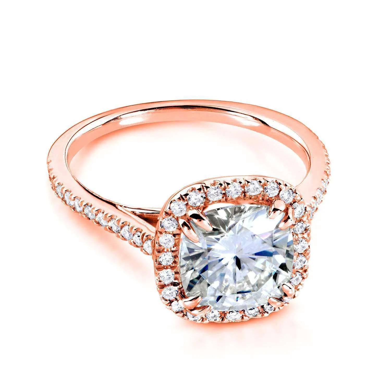 2ct Cushion Moissanite Halo Ring (Natural Diamond Sides)