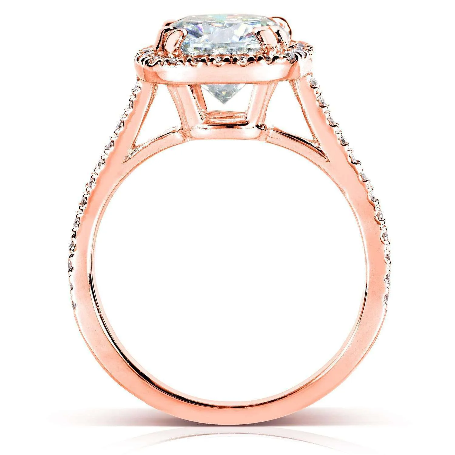 2ct Cushion Moissanite Halo Ring (Natural Diamond Sides)