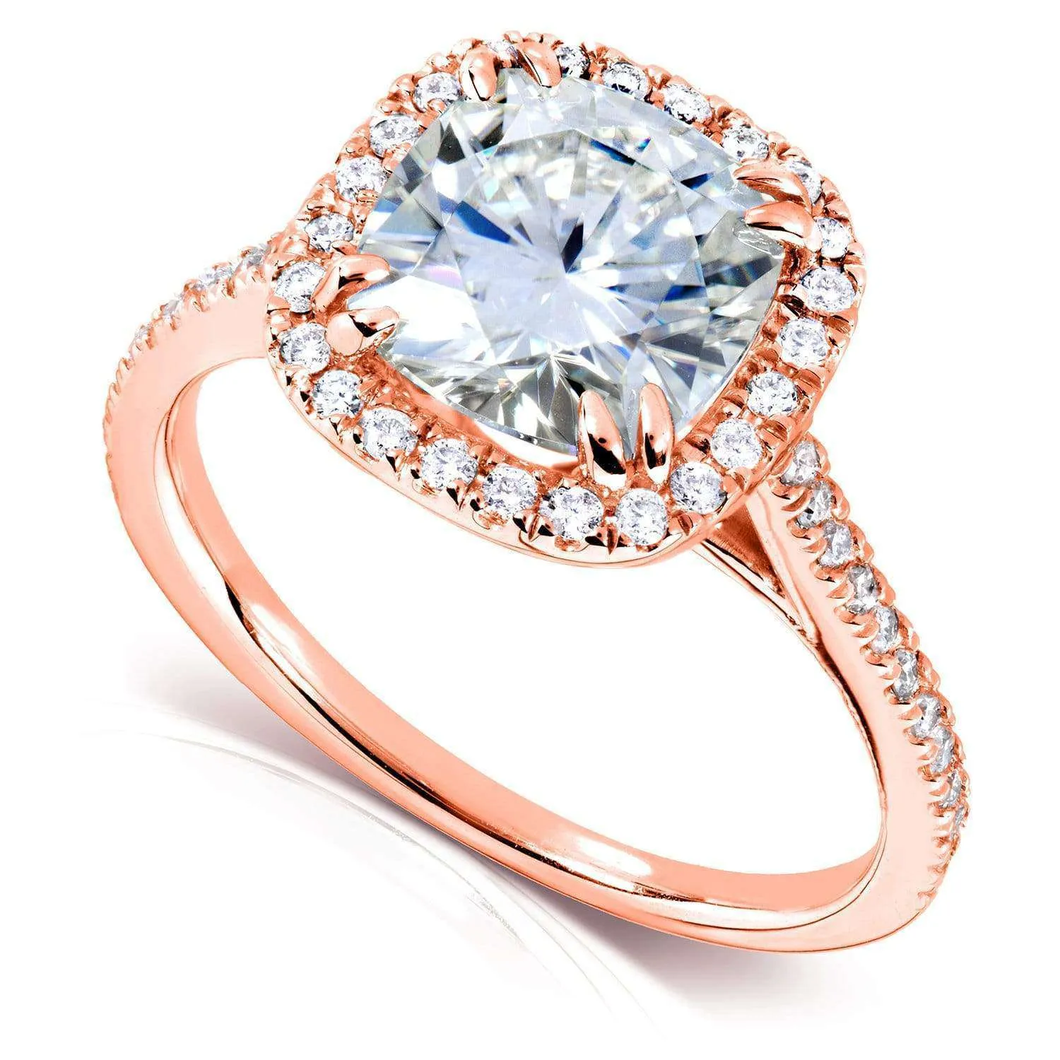 2ct Cushion Moissanite Halo Ring (Natural Diamond Sides)