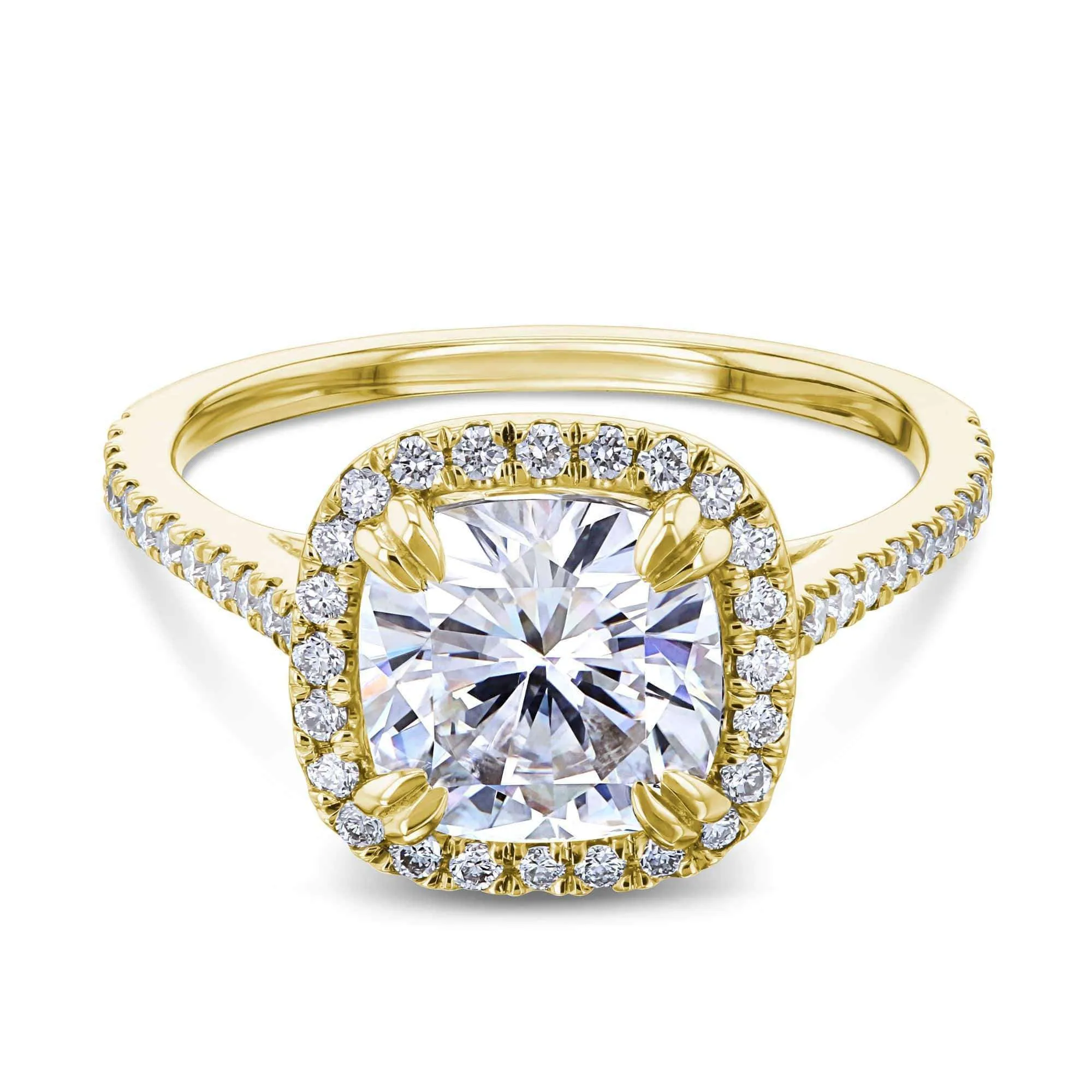 2ct Cushion Moissanite Halo Ring (Natural Diamond Sides)
