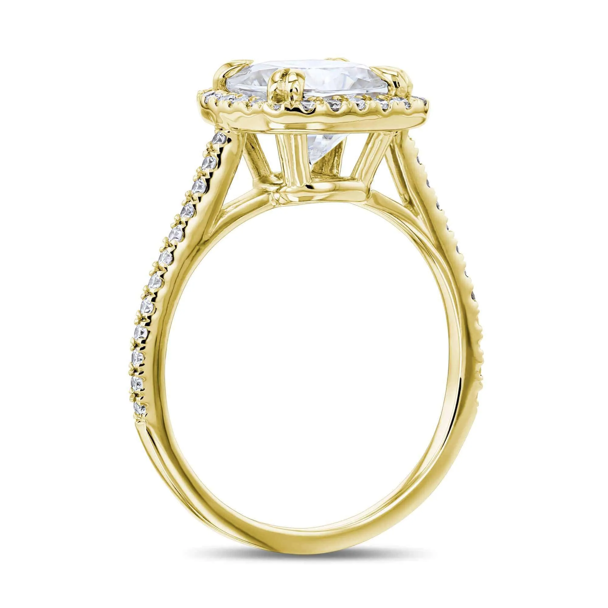 2ct Cushion Moissanite Halo Ring (Natural Diamond Sides)