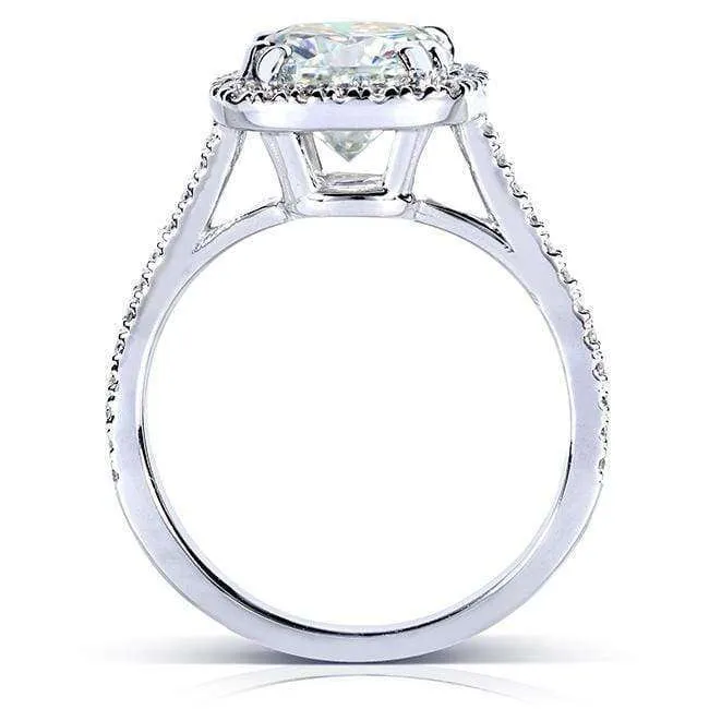 2ct Cushion Moissanite Halo Ring (Natural Diamond Sides)