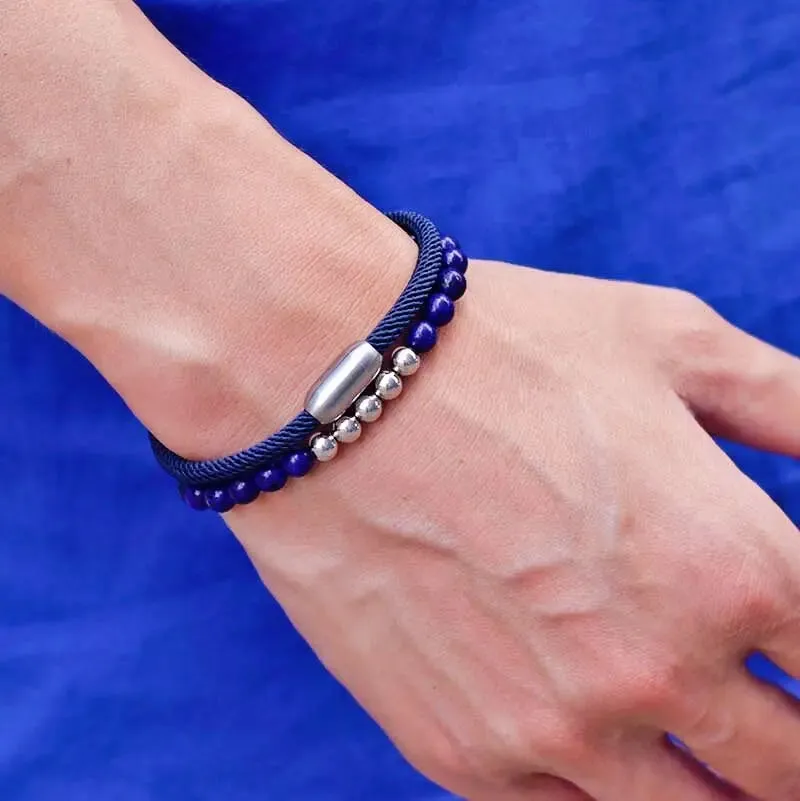 2Pieces/Set Bracelet Homme Lucky Red Thread Braslet Magnet Braclet 6mm Natural Map Tiger Eye Lapis Lazuli Stone Brazalete Gift