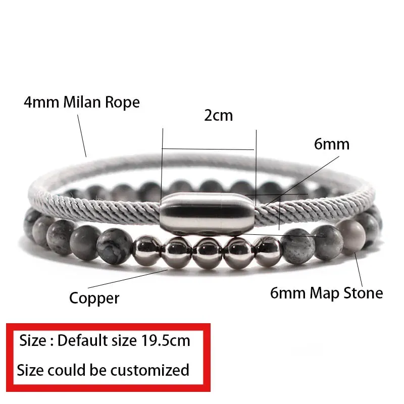 2Pieces/Set Bracelet Homme Lucky Red Thread Braslet Magnet Braclet 6mm Natural Map Tiger Eye Lapis Lazuli Stone Brazalete Gift