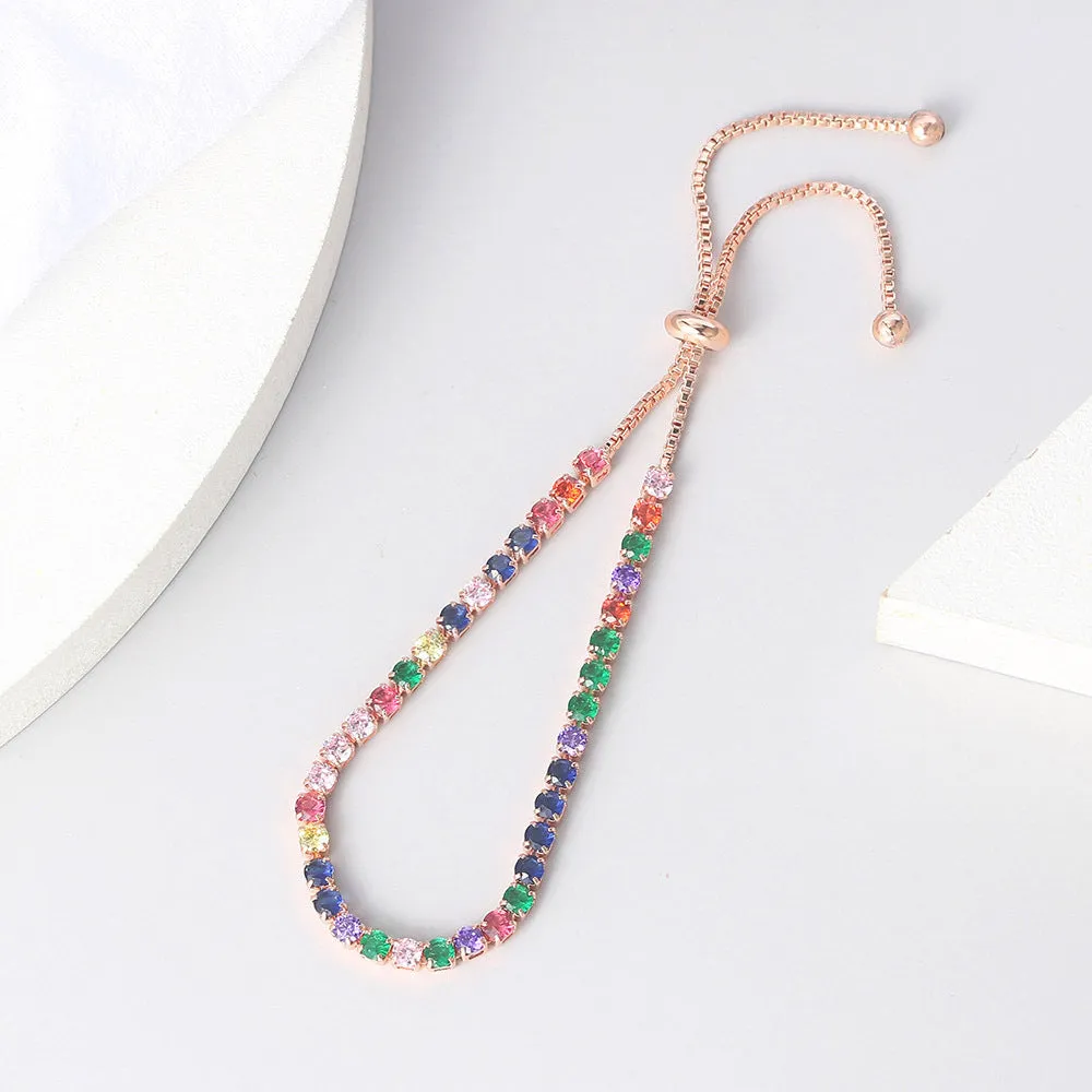 3mm Colored Round Zircon Single Row Full Diamond Adjustable Crystal Bracelet