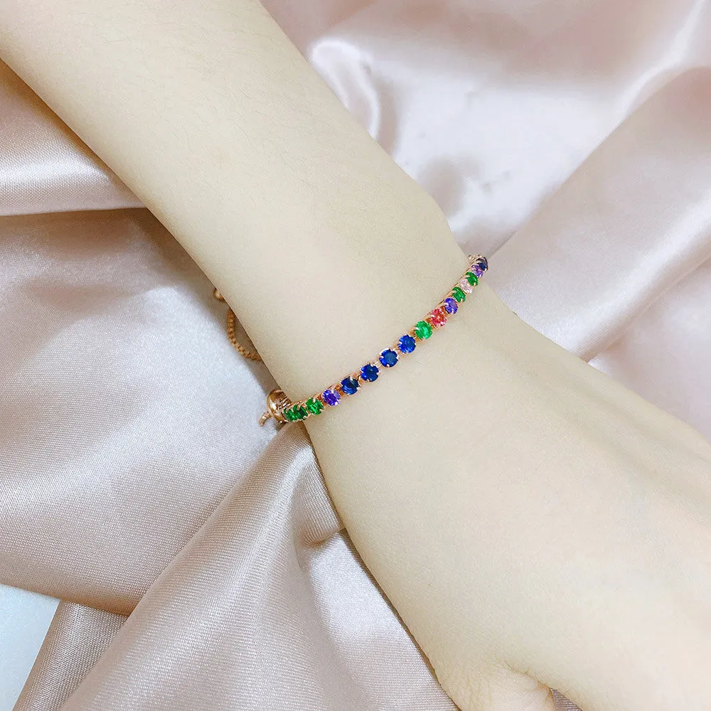 3mm Colored Round Zircon Single Row Full Diamond Adjustable Crystal Bracelet