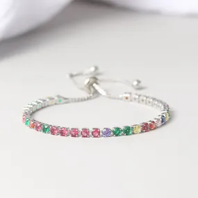 3mm Colored Round Zircon Single Row Full Diamond Adjustable Crystal Bracelet