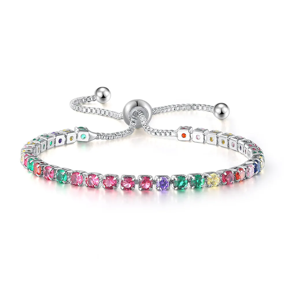 3mm Colored Round Zircon Single Row Full Diamond Adjustable Crystal Bracelet