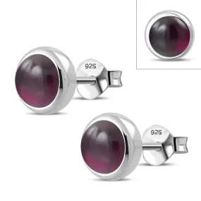 6.50mm | Garnet Stone Round Silver Stud Earrings