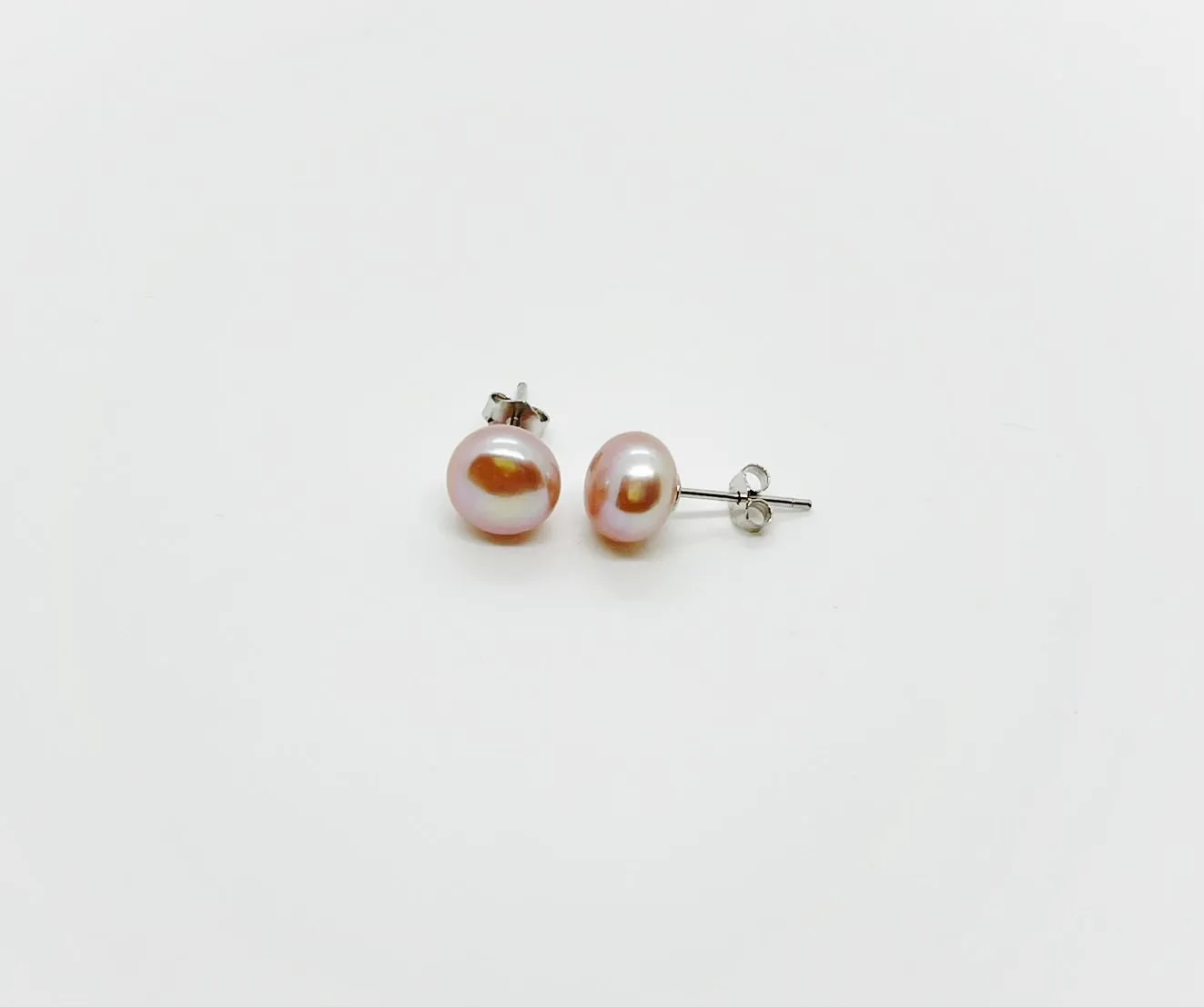 8mm Freshwater Pearl Earrings AA  Grade Button  Stud 925 Sterling Silver