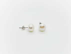 8mm Freshwater Pearl Earrings AA  Grade Button  Stud 925 Sterling Silver
