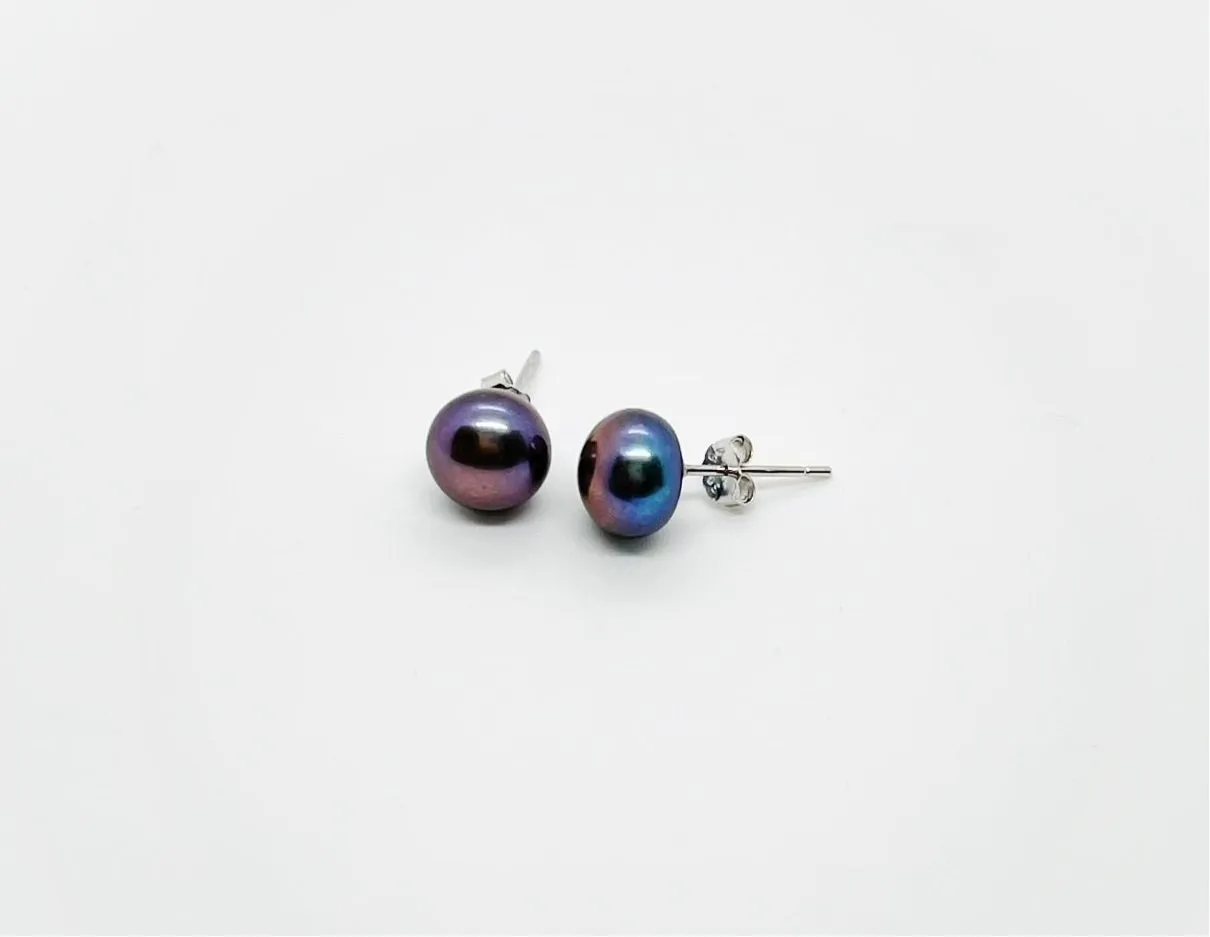 8mm Freshwater Pearl Earrings AA  Grade Button  Stud 925 Sterling Silver